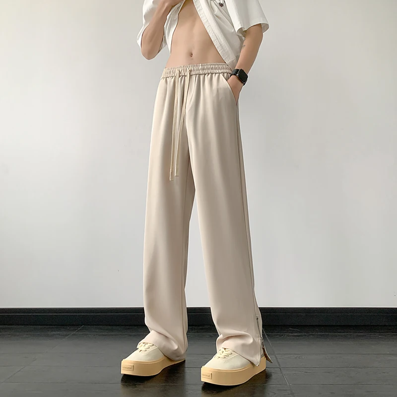 

Мужские повседневные брюки прямого кроя, осенняя новинка, с молнией, спортивные, струящиеся, с высокой талией, длинные, модные, молодежные