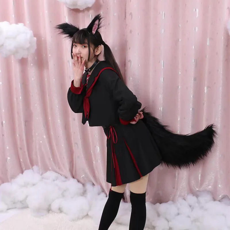 Fofo artesanal bonito lolita pelúcia cão gato raposa cauda menina caudas de pelúcia cinto orelha de gato anime desempenho cosplay acessórios presente do miúdo