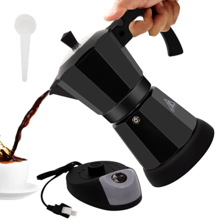 

Electric Aluminum Moka Pot 5-6 Cup 270ml Espresso Maker with Detachable Base Ideal Coffee Makers for Home MochaPot Italian and