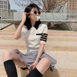 Polo Neck Shirt for Women Cute Kawaii Graphic Knitted Baggy Woman T Youthful Elegant Fashion 2024 on Offer Polyester Clothes New