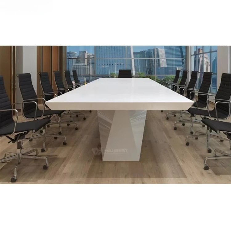 Marble  Meeting Room For 14 People Standard Conference Table Triangular Foot Furniture And Chairs