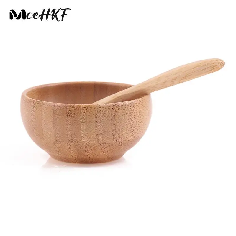 2Pcs/set Empty Bamboo Facial Mask Bowl With Spoon DIY Tableware Makeup Container Set Cosmetic Wooden Mask Tools