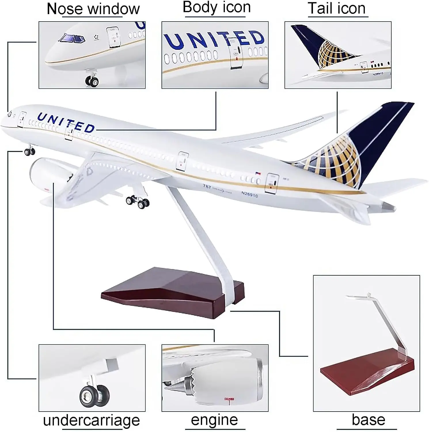 

Diecasting Model 43cm Aircraft United Airlines B787 1:130 Scale With LED & Wheels Resin Plane Model Diecast Enthusiasts Decor