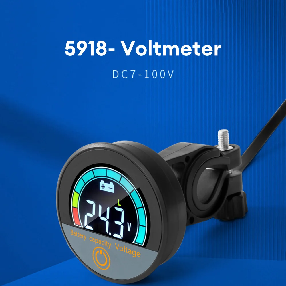 DC8-100V Digital Circular Voltmeter Waterproof Battery Capacity Monitor Car Voltage Meter Tester Battery Monitor Level Indicator