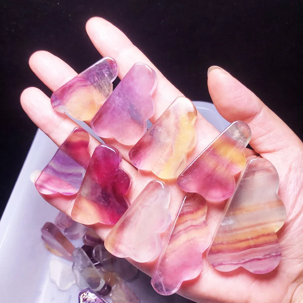 Natural Rainbow Fluorite Carved Cloud Quartz Reiki Healing Crystal Carving Candy Color Gemstone DIY Decor Gifts