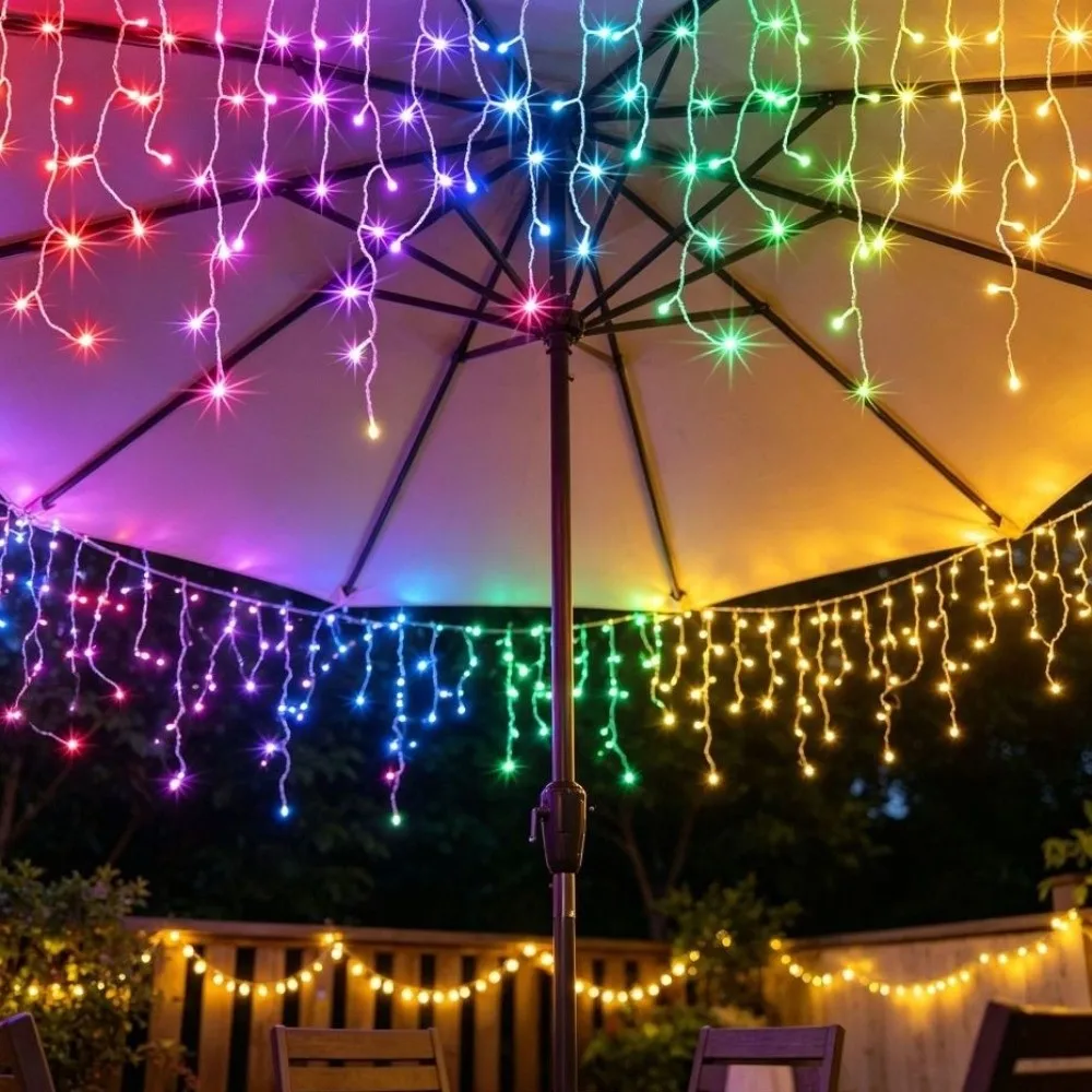 

400 LEDs Icicle Lights Energy Saving Transparent Meteor Effect Lamp Low Voltage EU Plug Color Changing Decor Lamp Indoor Use