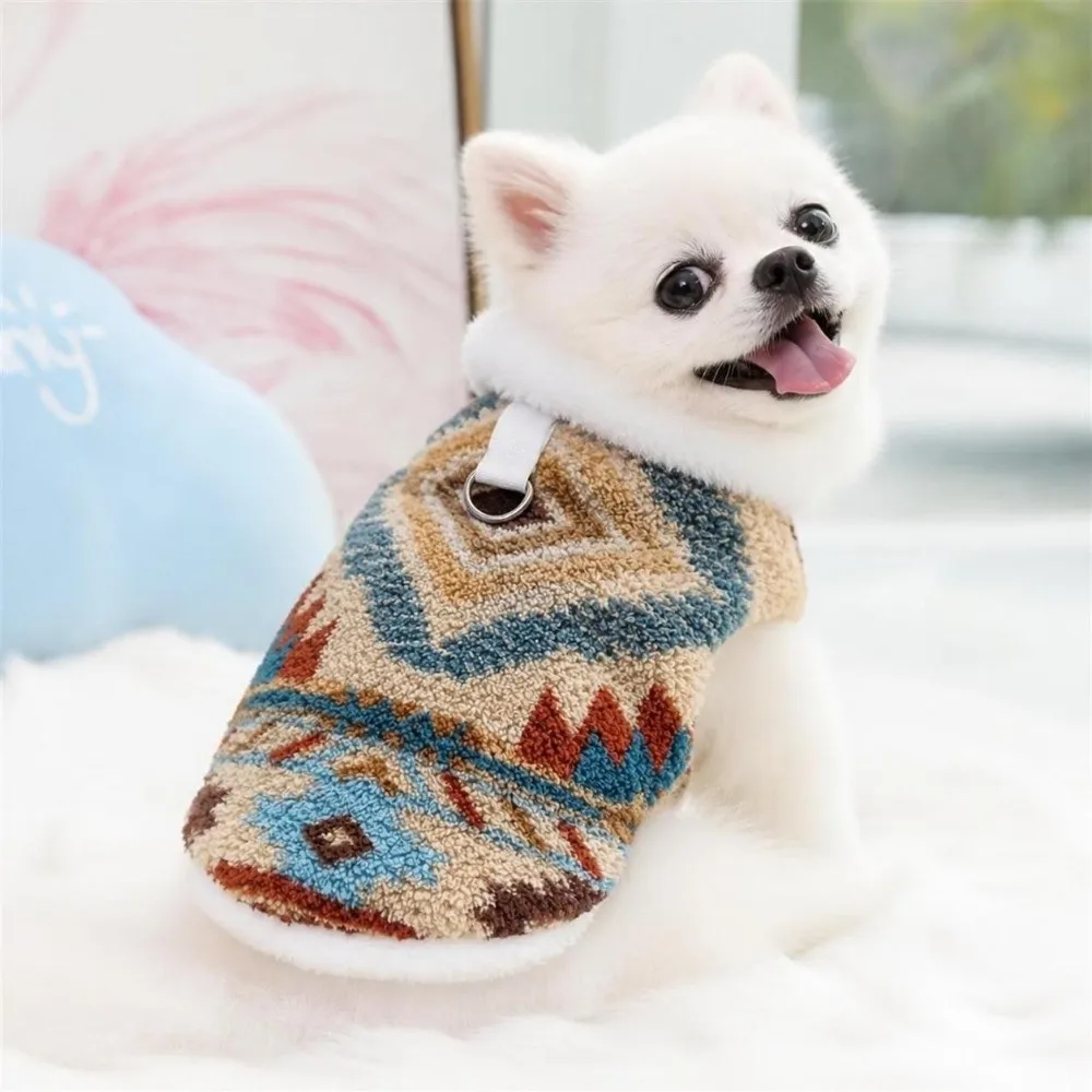 Cute Autumn Winter Dog Warm Clothes Nordic Pattern Thickened Dog Hiking Jacket Soft Windproof Dog Fleece Vest Puppy