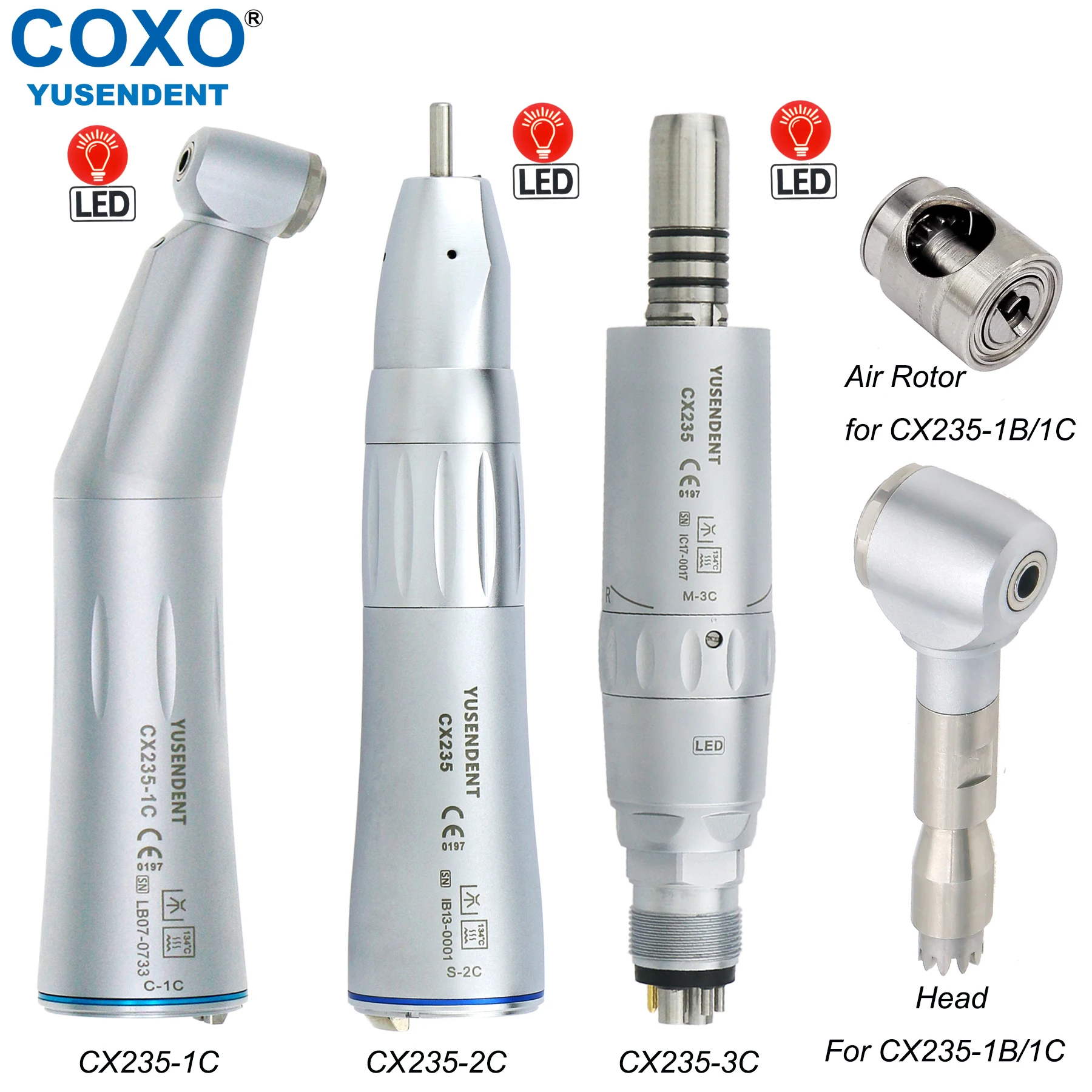 COXO Dental Low Speed Handpieces With LED Dentistry Contra Angle/Straight 1:1 Low Rotation Inner Channel Dental Tools CX235