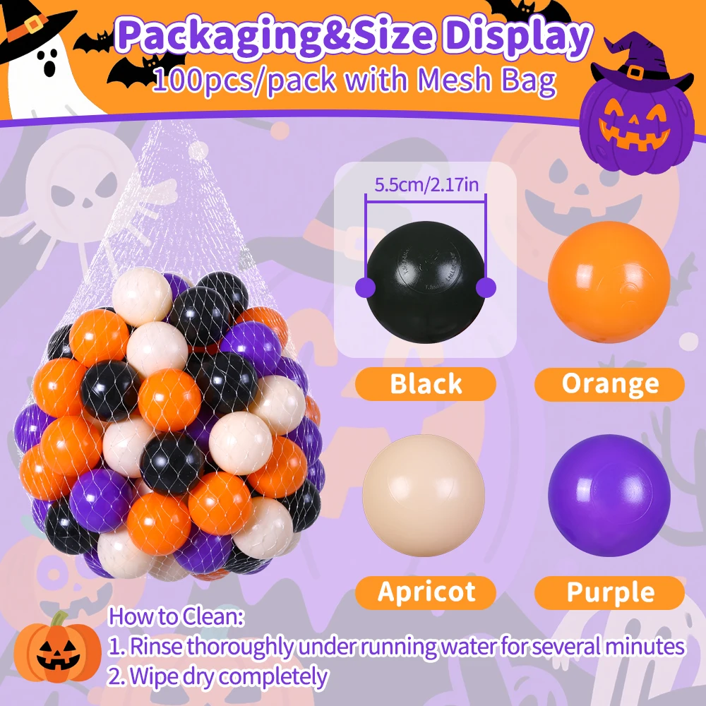 ลูกบอลสำหรับสระบอล ขนาด 5.5 ซม. 100 ลูก ลูกบอลตกแต่งฮาโลวีน ของเล่นเด็ก อุปกรณ์จัดงานปาร์ตี้สนุกๆ ของเล่นเสริมพัฒนาการ