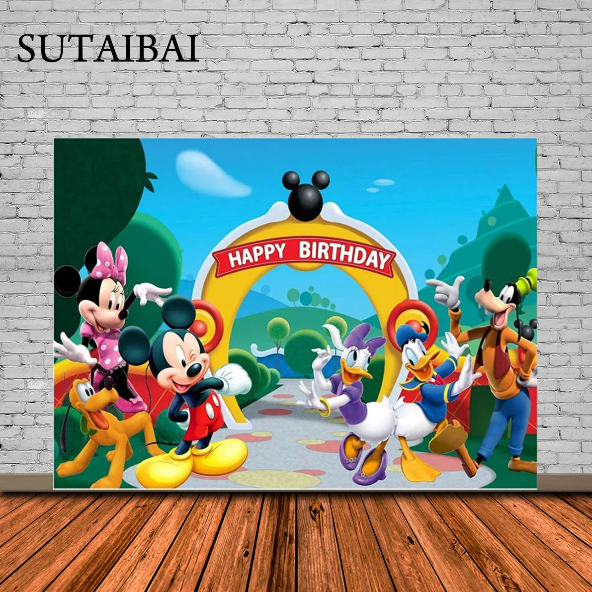 

Mickey Mouse Clubhouse Birthday Party Backdrop Mickey Mouse and His Friends Happy 1st Birthday Background for Kids