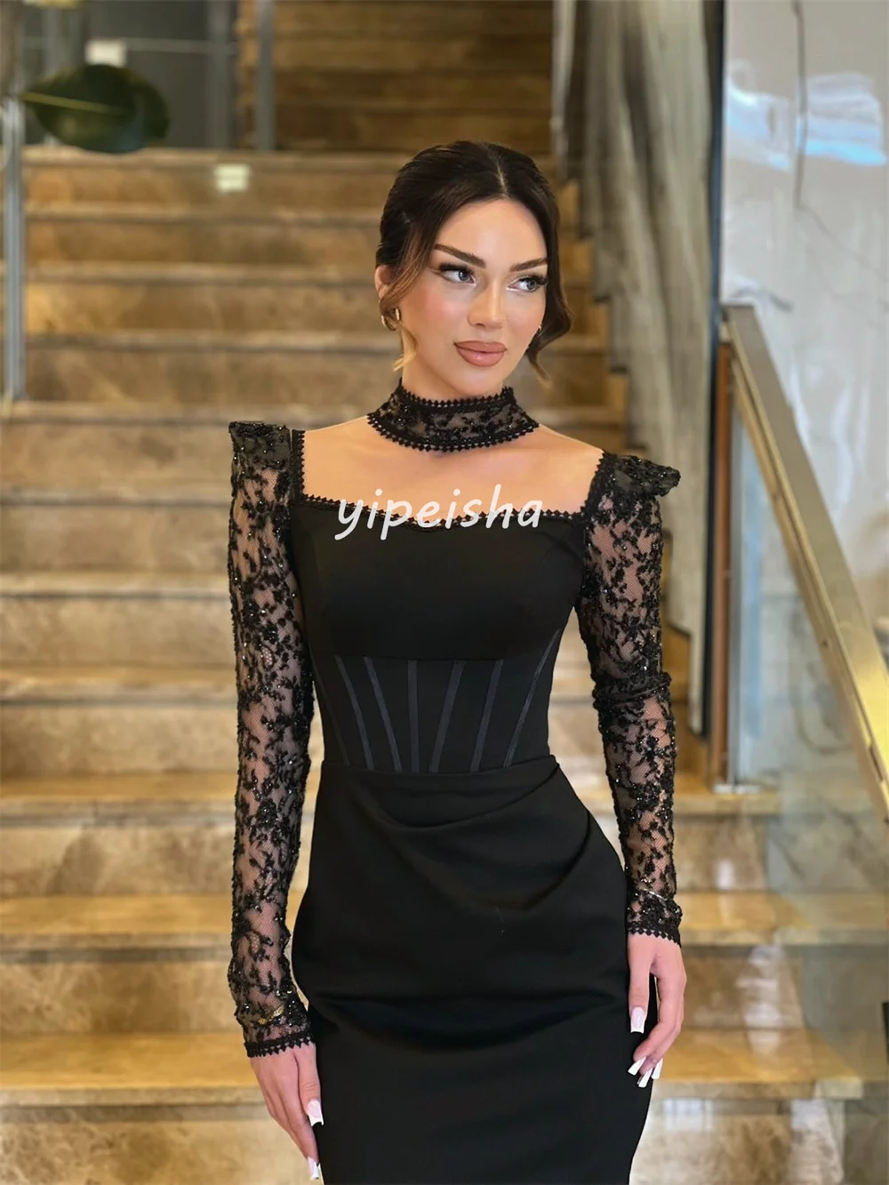 Maßgeschneiderte, exquisite, glitzernde Pailletten, Perlenstickerei, gerade, quadratischer Ausschnitt, lange Kleider, maßgeschneiderte Anlasskleider, elegante Größen erhältlich