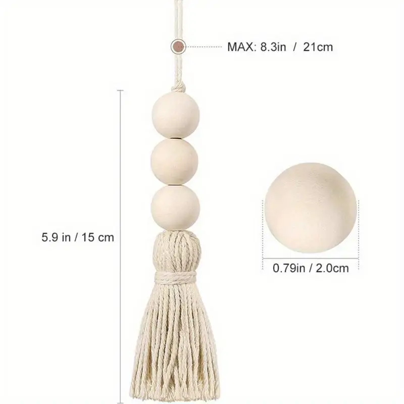 4Pcs Cotton Tassel Beads Natural Wood Hanging Ornaments for Closet Door Vase Neutral Home Decor
