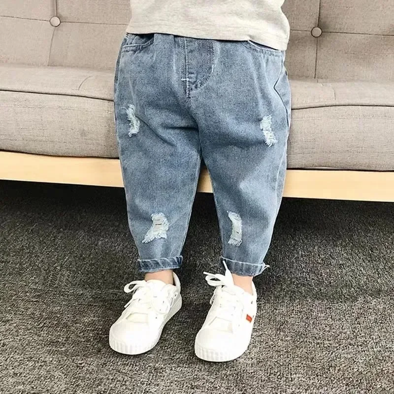 Children Jeans Spring Autumn Boys Girls Denim Ripped Jeans Korean Fashion Kids Trousers Toddler Casual Loose Pants