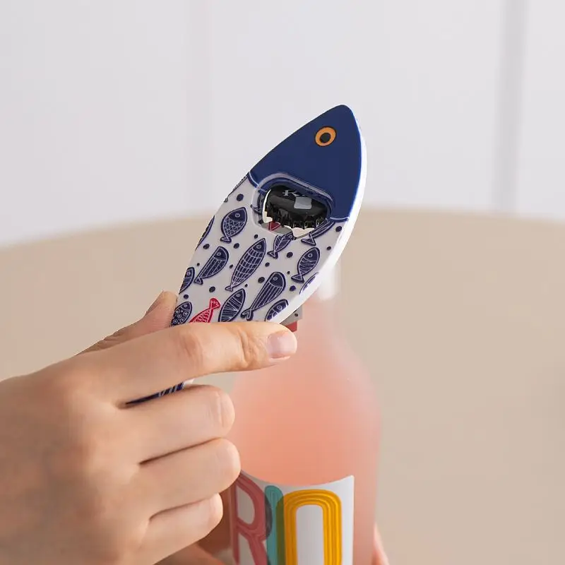 Fish Shape Fridge Magnet, Acrylic Decor with Gold Foil Embossed Design, Dual Function Bottle Opener, Unique Home Ornament