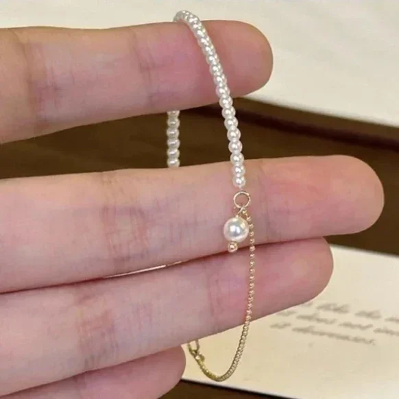 

Gold Color Pearl Bead Chain Round Charm Bracelets for Women Classic Fashion Jewelry Light Luxury Accessories