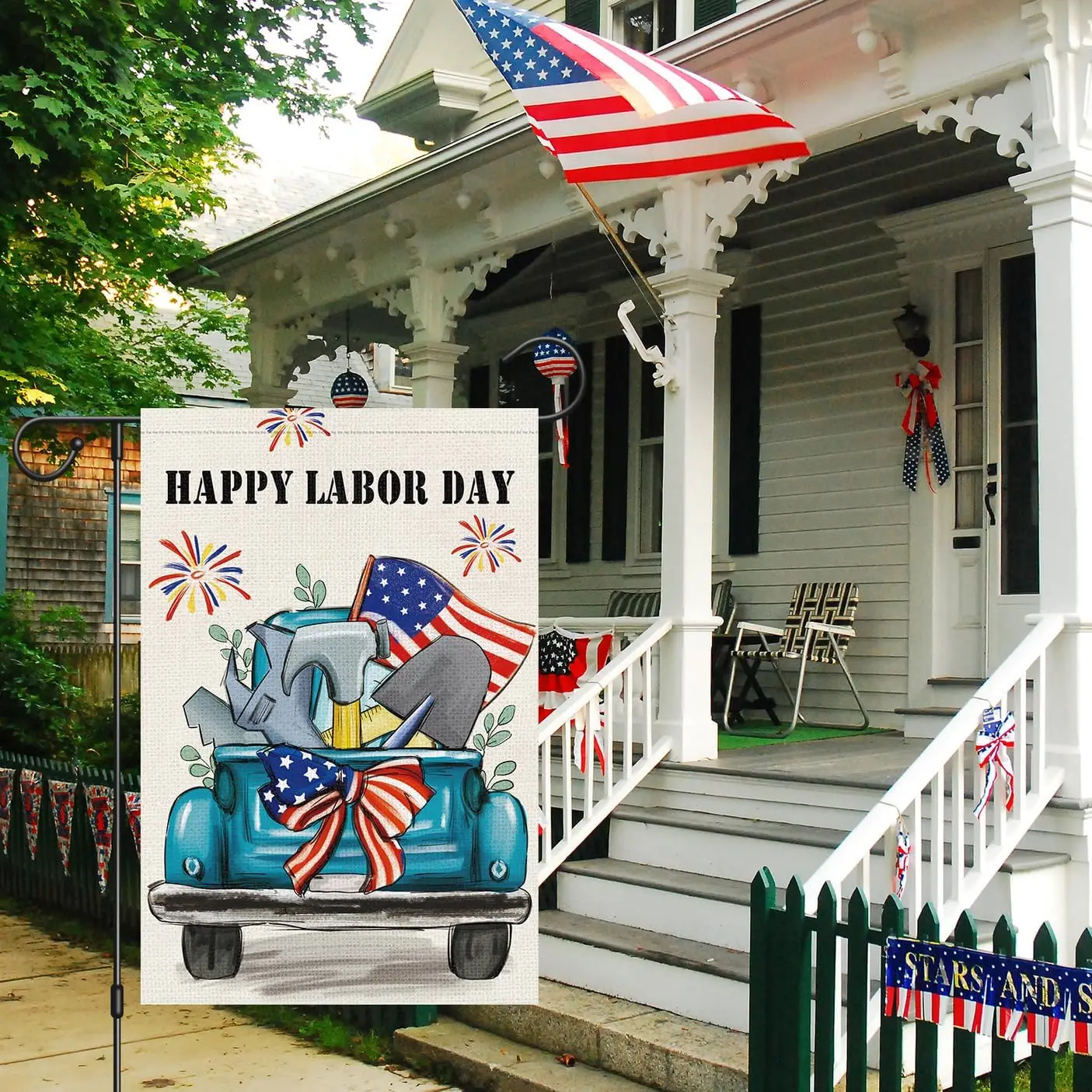 Louise Maelys Happy Labor Day Garden Flag 12x18 Double Sided Vertical, Burlap Small Farmhouse Truck Tool Garden Yard House Banne