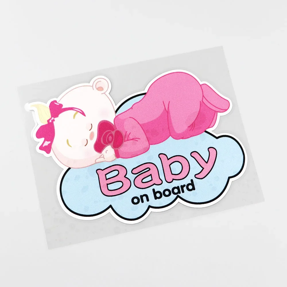 1 Piece 14.8CMX10.8CM Baby on board Pvc Decal Lovely sleeping baby Car Sticker Pink,KK
