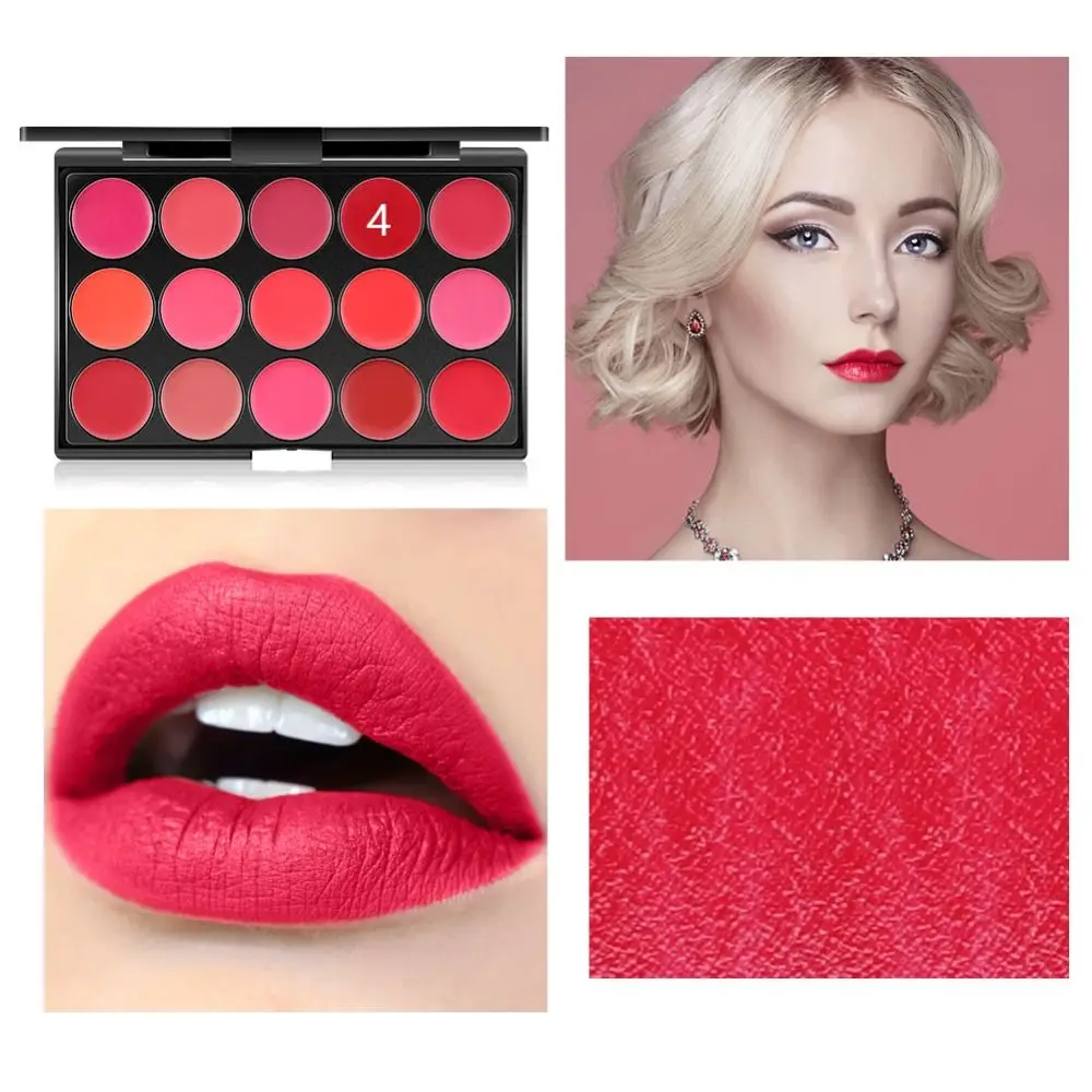 Niet-Plakkerig Cup Mat Lippenstift Palet Met Spiegel Waterdichte Hydraterende 15 Kleuren Lipgloss Palet Nude Rode Lippen Make-Up Tool