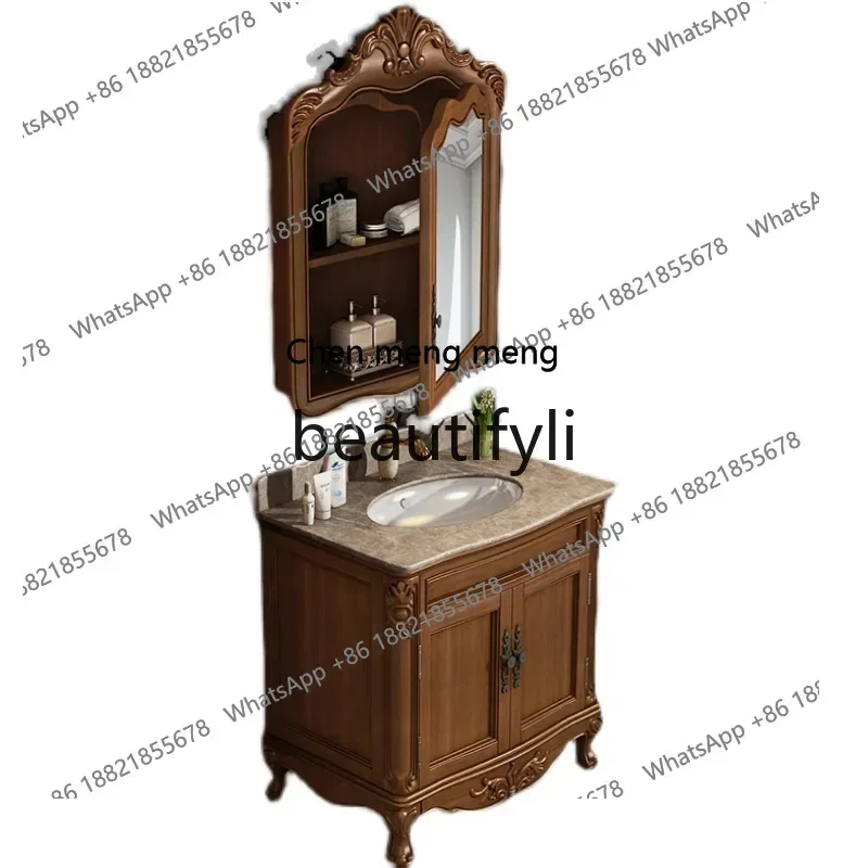 

Небольшая квартира Европейский шкаф для ванной комнаты Зеркальный шкаф Дуб мраморный, умывальник из массива дерева от пола до потолка красный дуб