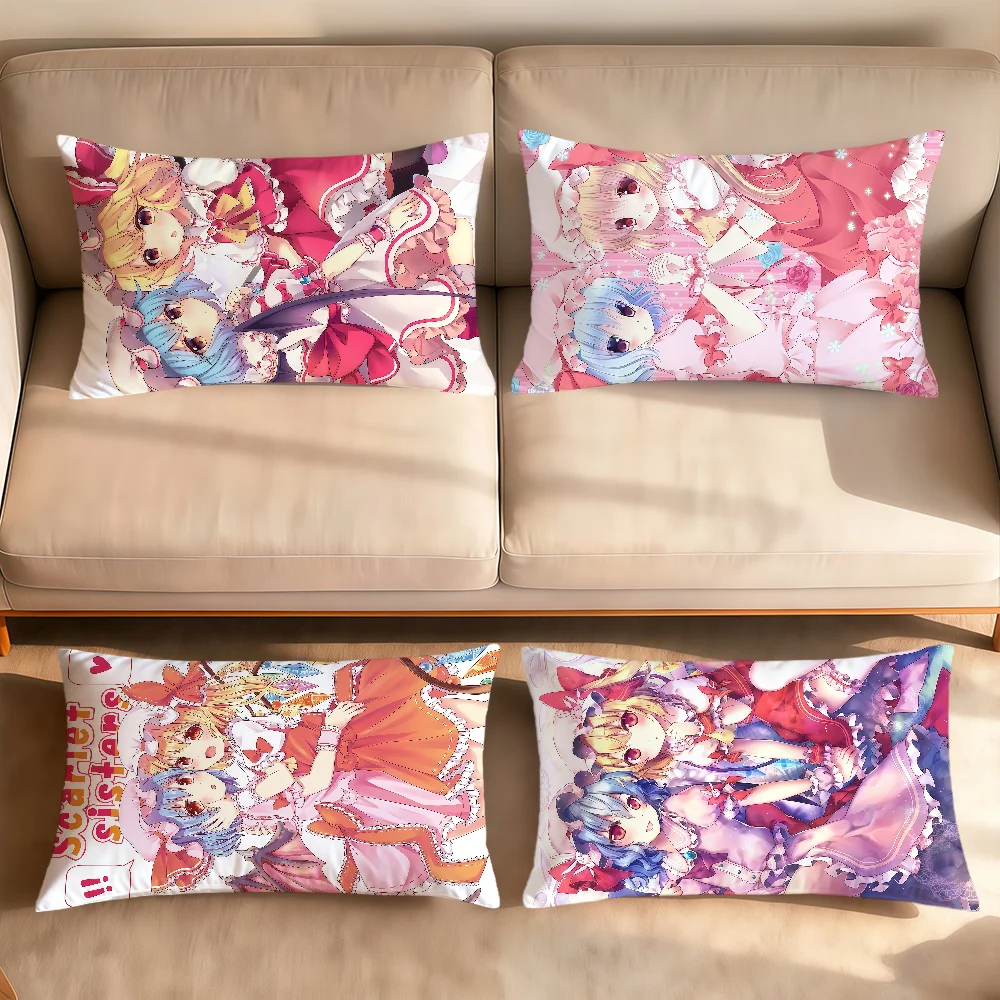 anime game fanart Flandre & Remilia Scarlet cushion cover Rectangle Pillow Cover Home Sofa living Room hogar Decor Pillowcase