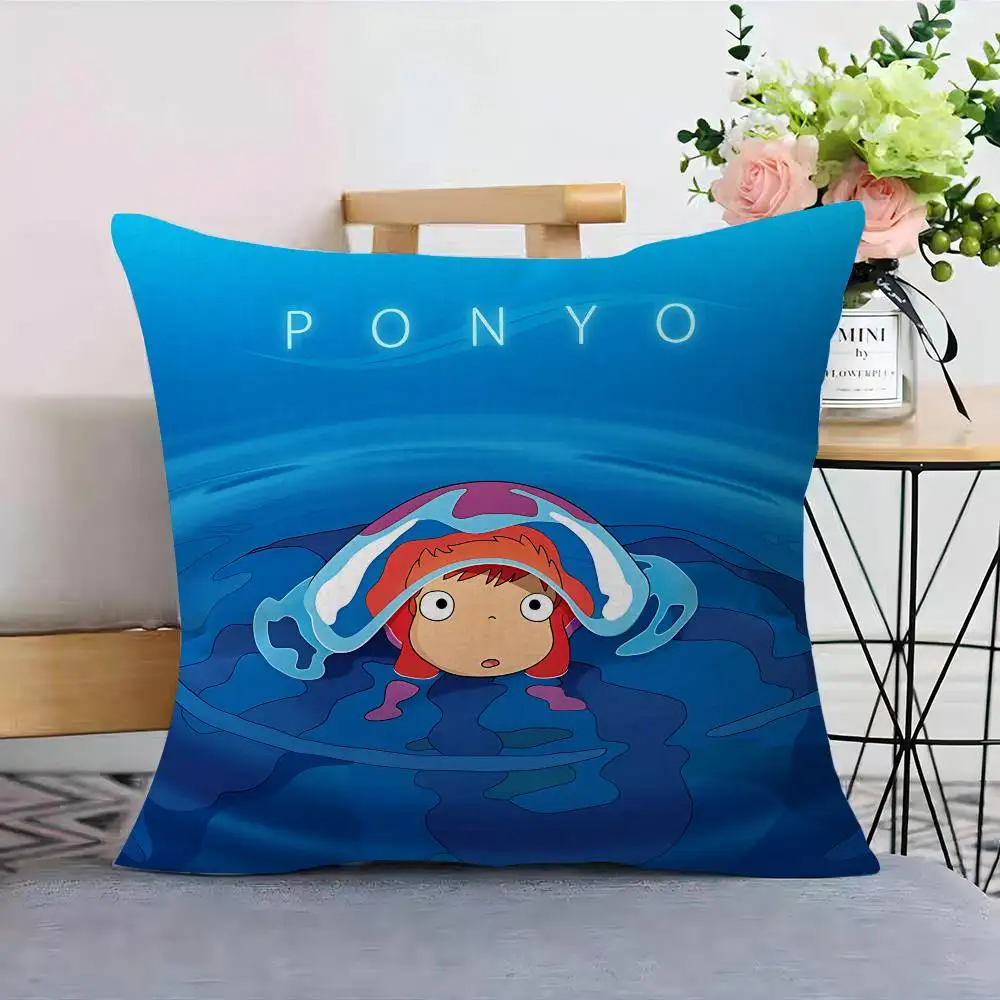 Japanese Cute P-Ponyo Movie on The Cliff Decorative Room Aesthetics Pillow Case Home Decor Bedroom Bed Couch Pillow Cover 45x45