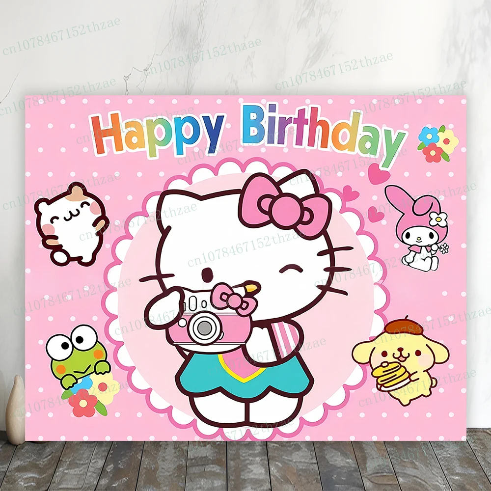 

Hello Kitty Birthday Party Photo Background Baby Shower Photography Backdrop Pink Banner Decoration