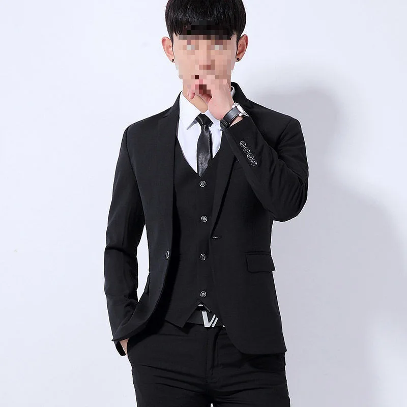 

XW521Men's suit three-piece business suit professional formal suit best man suit groom wedding dress large size suit black