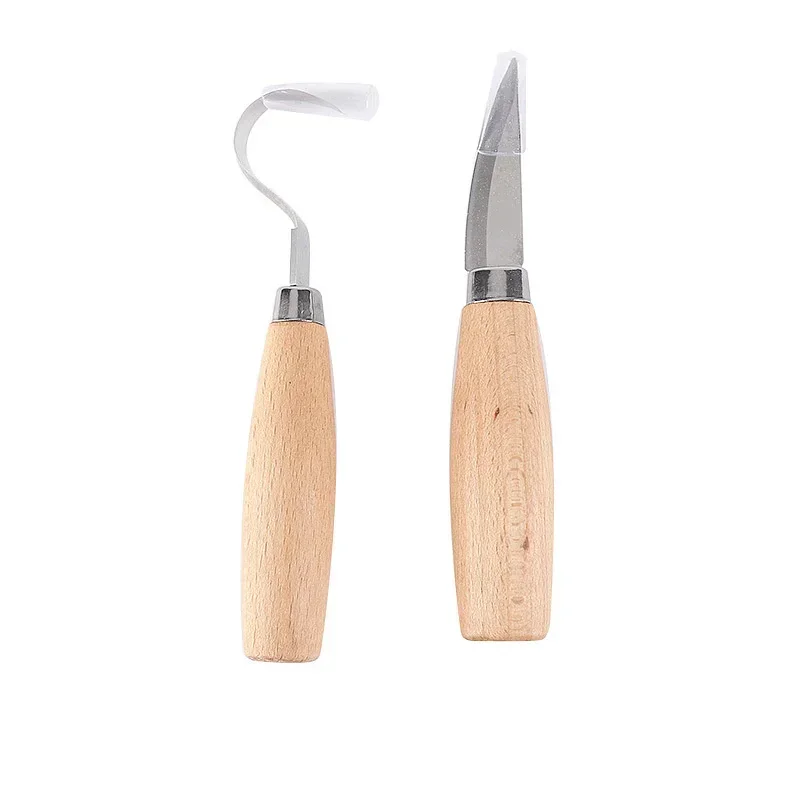 1/2pcs Stainless Steel Wood Carving Cutter Woodwork Sculptural DIY Wood Handle Spoon Hook Carving Knife Woodcut Art Craft Tool