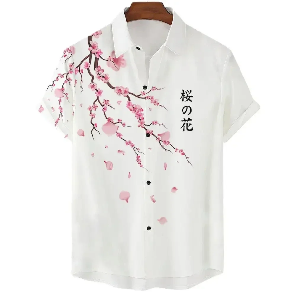 Japanese Aesthetic Cherry Blossom 3D Printed Men Shirt Man/Women Casual Fashion Short Sleeves Shirts Oversized Unisex Clothing