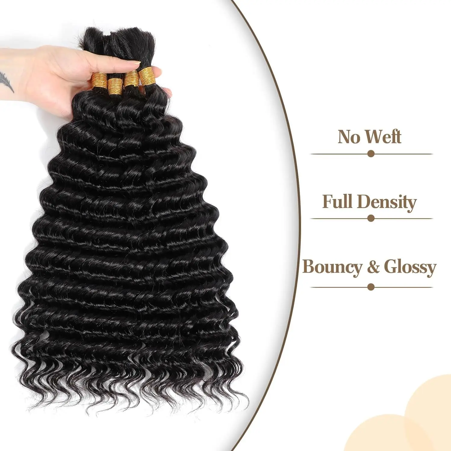 Water Wave Human Braiding Hair 100% Unprocessed Human Hair Braiding Hair No Weft 18 Inch Curly Bulk Human Hair for Braiding #1B