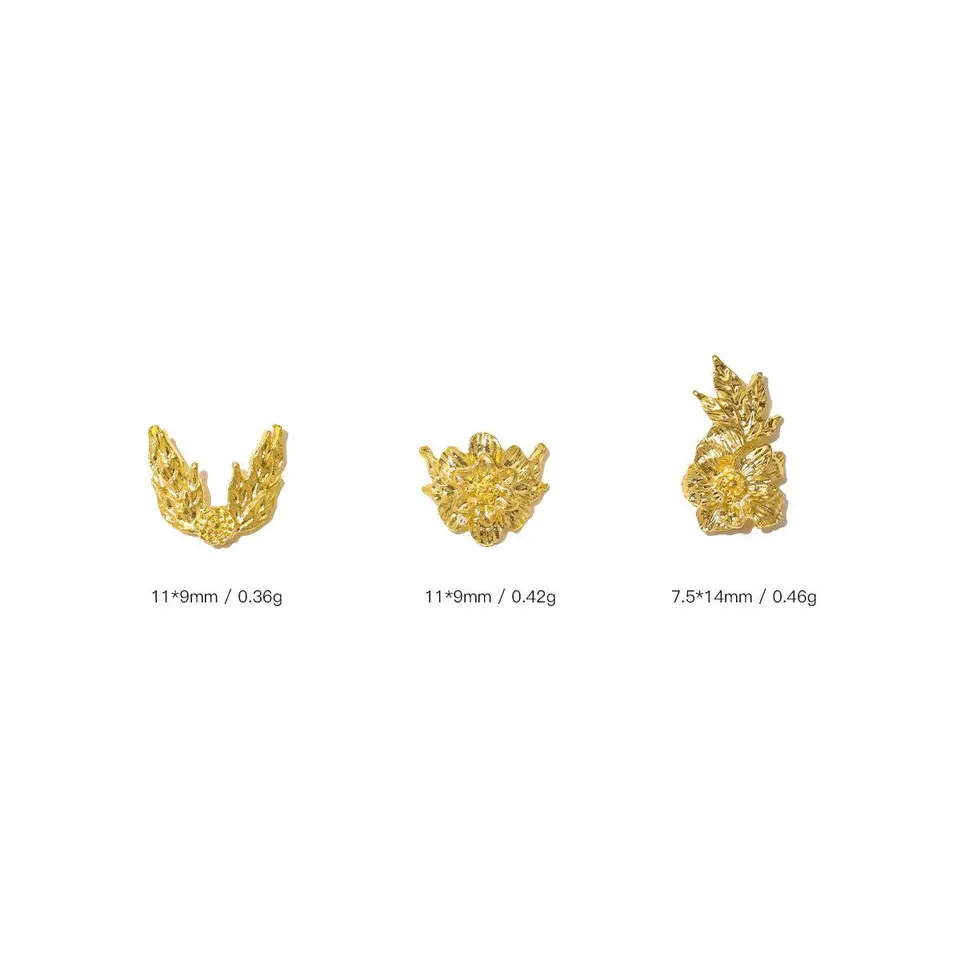 100 piezas, flores y hojas 3D doradas de aleación, decoraciones para uñas, accesorios 5