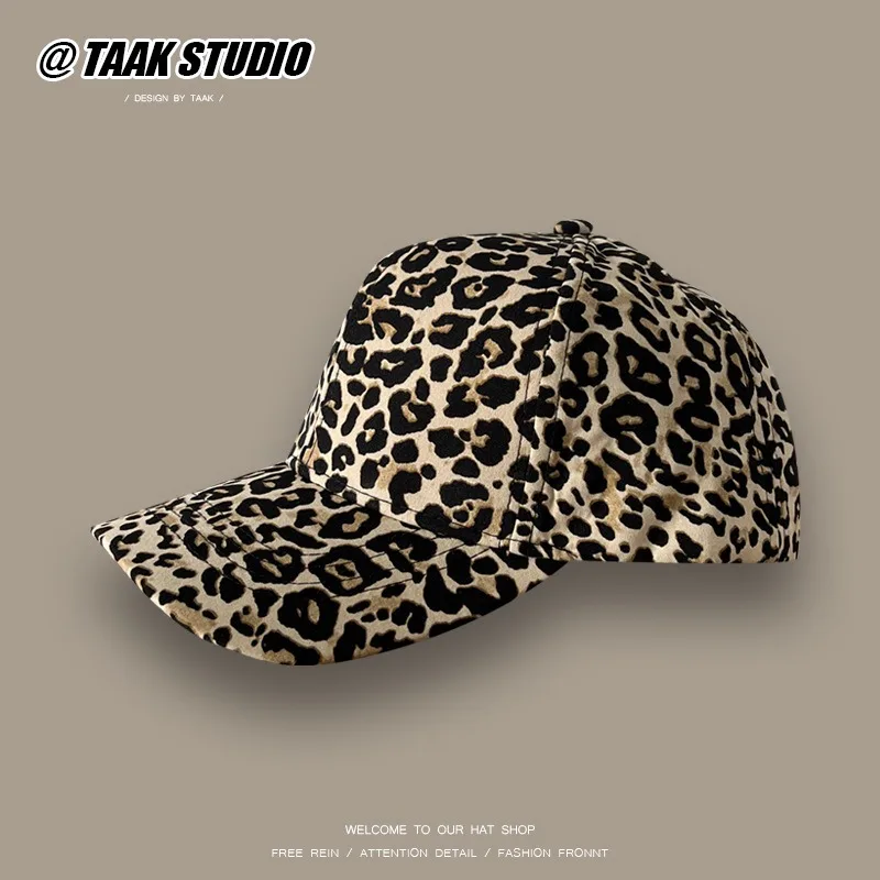 Korean Y2K Retro Leopard Print Printed Baseball Cap Men\'s and Women\'s Spring Outdoor Leisure Hip-hop Adjustable Curved Brim Hat