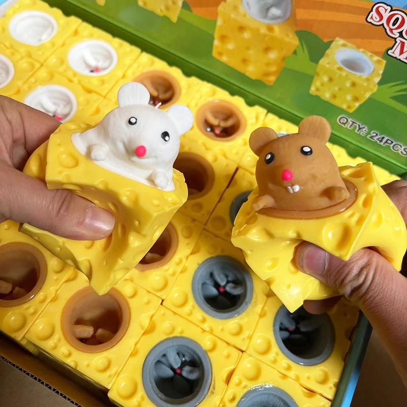 

3Pcs Cheese Mouse Cup Squeeze Toys Kids Adults Cartoon Sensory Fidget Pinching Stress Relief Games Decompression Pop up Toys