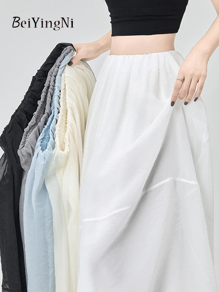 

Beiyingni юбка трапециевидной формы из органзы, женская летняя корейская длинная юбка с высокой талией, лето 2022, женские повседневные корейские роскошные юбки с большим подолом Faldas