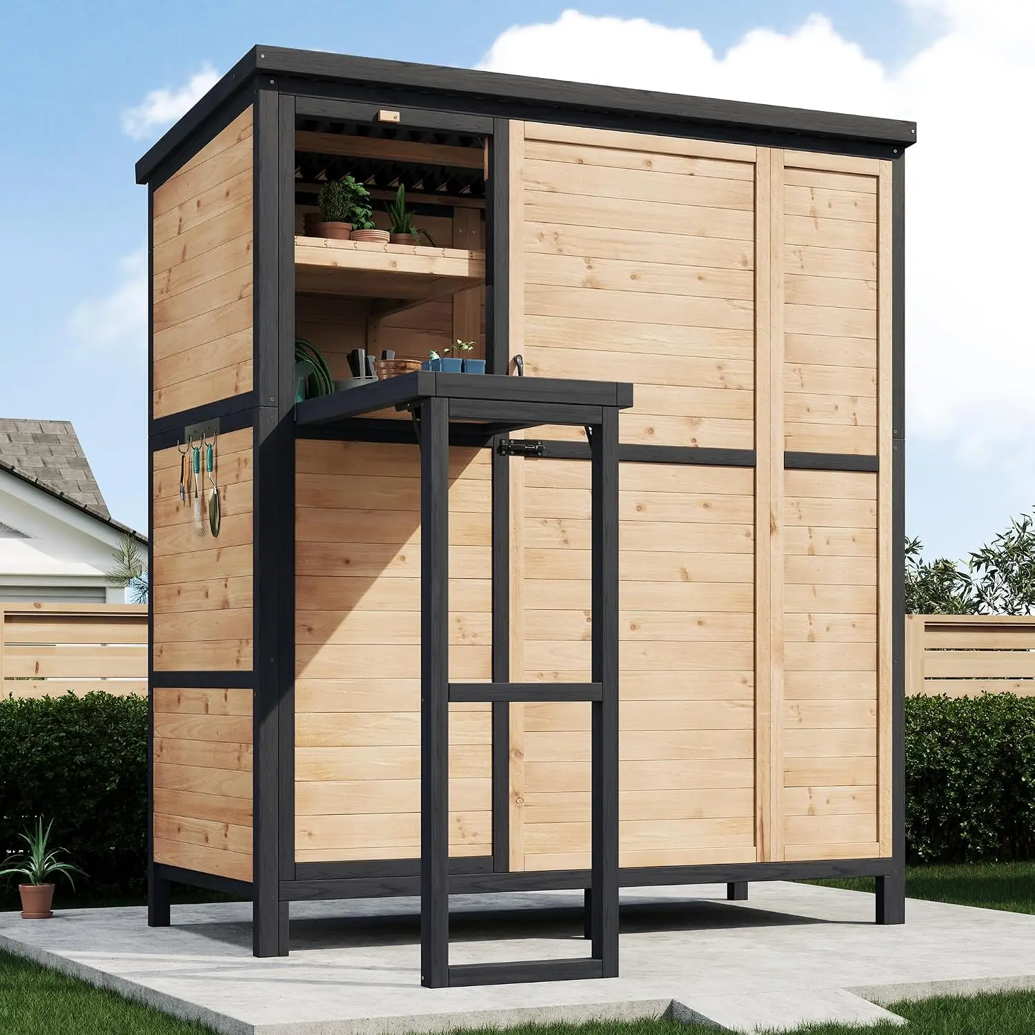 Solid Wood Outdoor Stotage Cabinet Shed, 5.15x2.75 FT