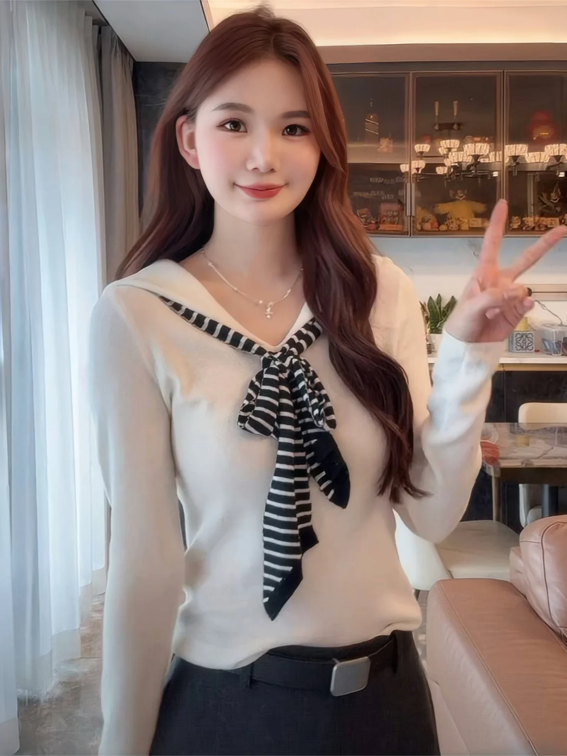 

Вязаный тонкий свитер с полосками и имитацией двойки, весна-осень 2025, в студенческом стиле, маленький размер, женская модная одежда