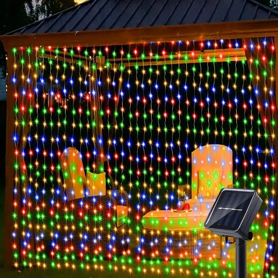 1 Pc Solar Curtain Lights,300/200/100LEDs,Outdoor/Indoor Waterproof Fairy Lights, For Festival New Year LED Lights Christmas