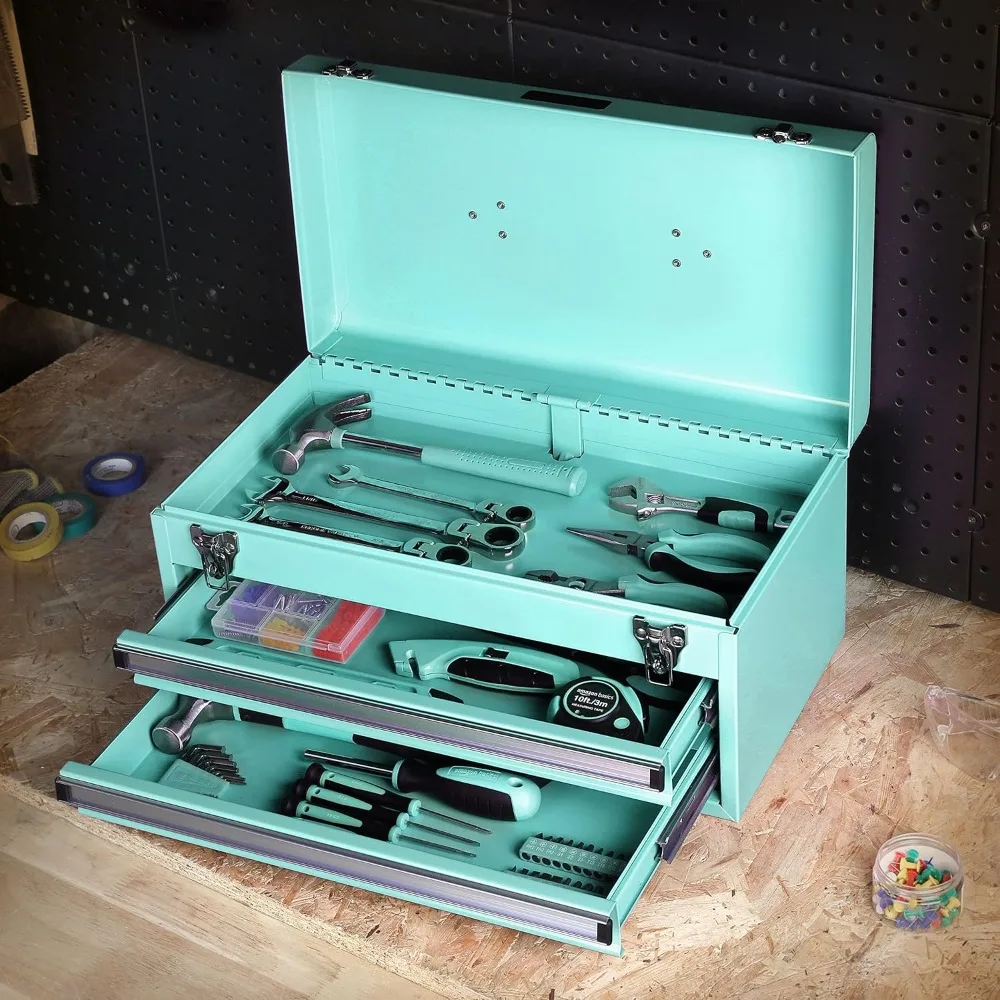 

2-Drawer Steel Organization Chest - Turquoise Powder Coated Finish, 18.11 x 8.66 x 9.45 inches