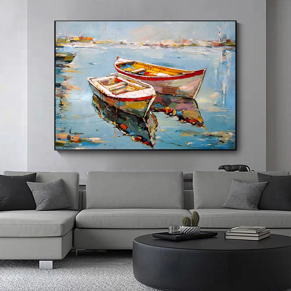 Classic Boats Oil Canvas Painting Sea Landscape Posters and Prints Wall Art Picture for Living Room Home Decor Cuadros