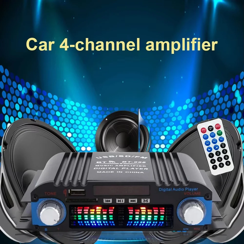 1600W Power HiFi Sound Amplifier 400Wx4 Digital 4 Channel Audio Amplifier USB Bluetooth FM Radio Karaoke Player &Wireless Remote