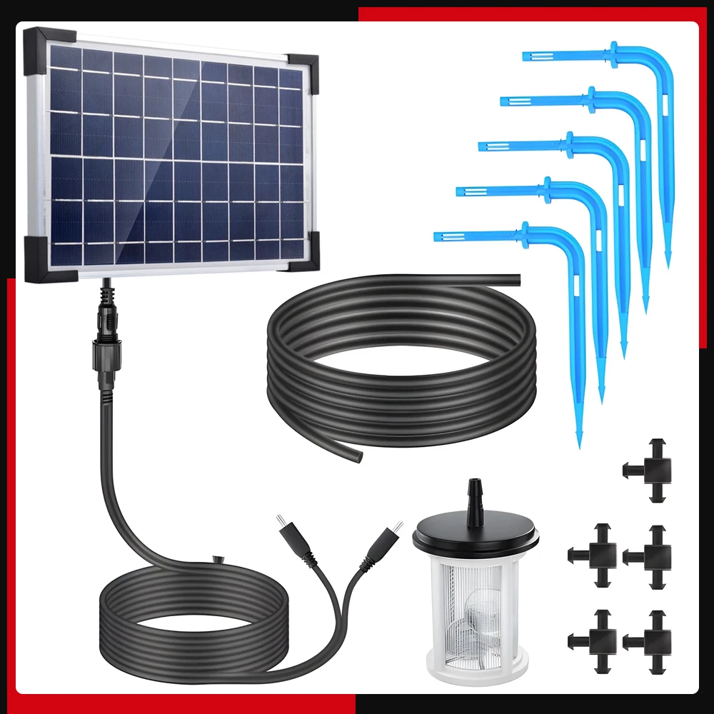 

Solar Auto Drip Irrigation System Solar Powered Drip Irrigation Kit Built-in 2200mAh Battery IP65 Waterproof DIY Irrigation Set