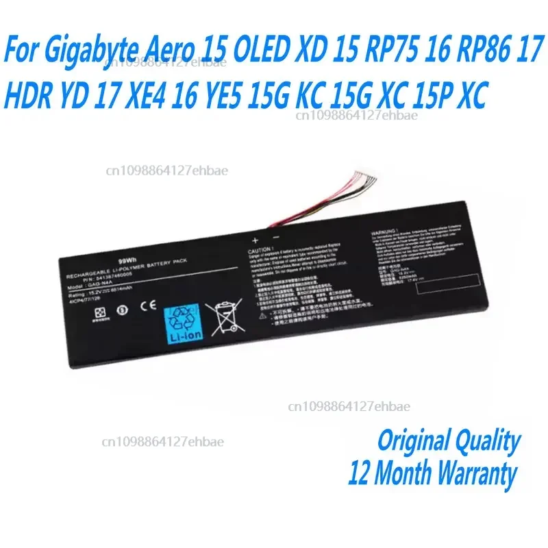 

Original GAG-N4A Battery For Gigabyte Aero 15 OLED XD 15 RP75 16 RP86 17 HDR YD 17 XE4 16 YE5 15G KC 15G XC 15P XCFast delivery