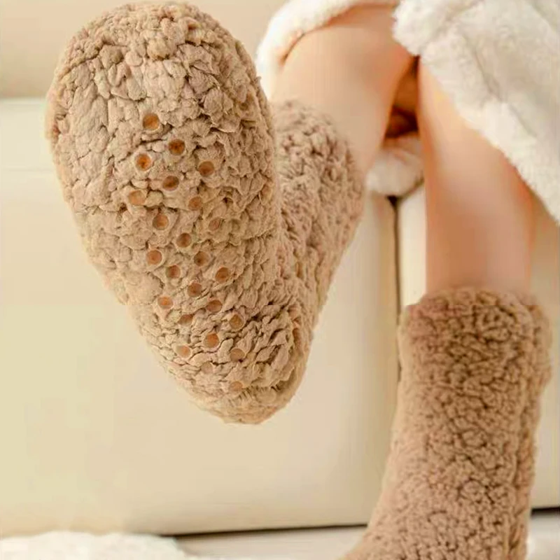 Autumn Winter Socks Cashmere Thickened Thermal Floor Socks for Women Solid Color Velvet Carpet Sleep Socks Slippers Leg Cover