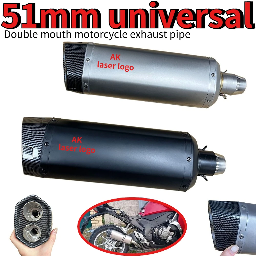 

51mm Universal Double Mouth Stainless Motorcycle Exhaust Pipe with DB Killer For Er6n Z900 Z800 S1000rr R6 Z400 R3 R25 MT07