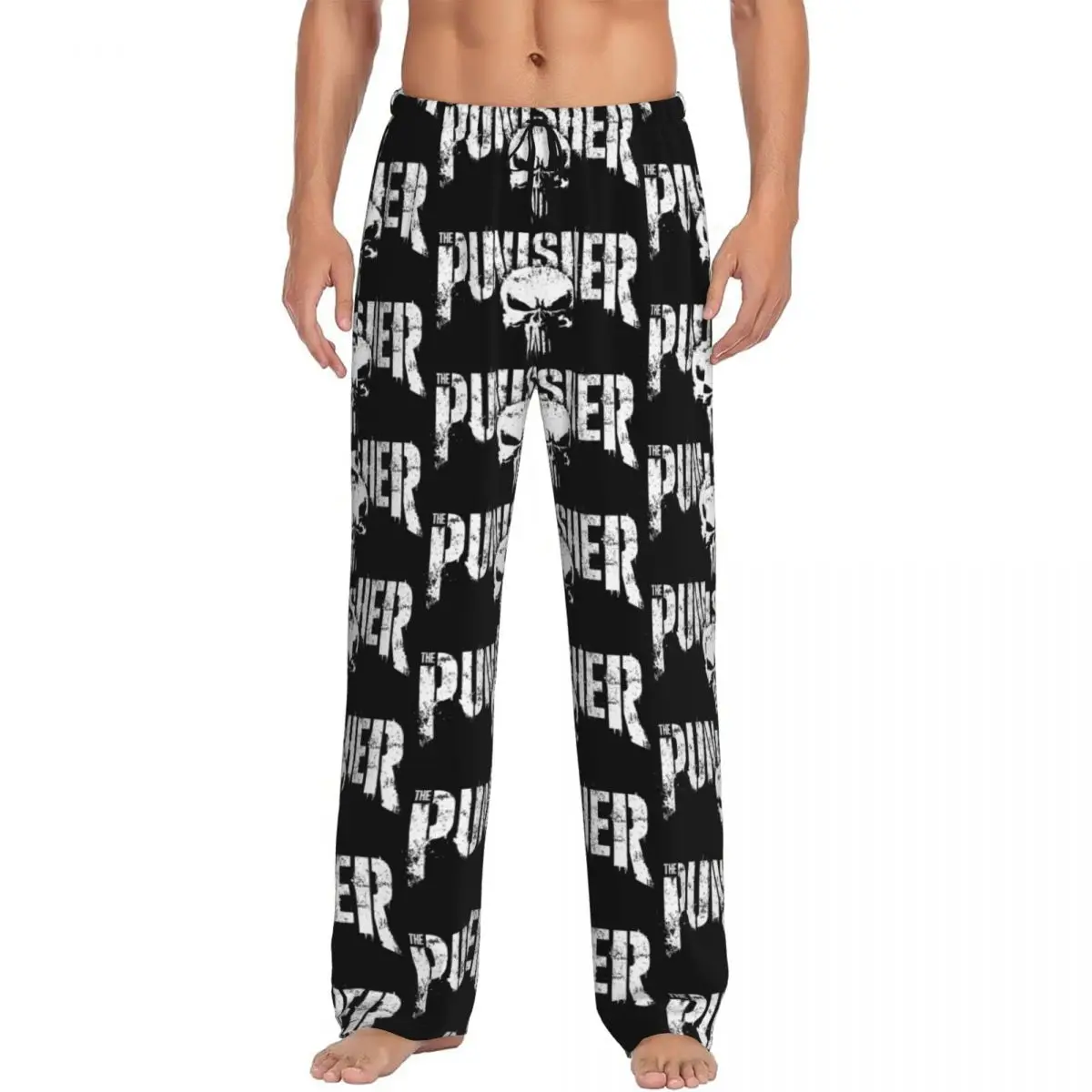

Custom Print Men's The Punisher Skull Pajama Pants Vintage Skeleton Sleepwear Sleep Lounge Bottoms with Pockets