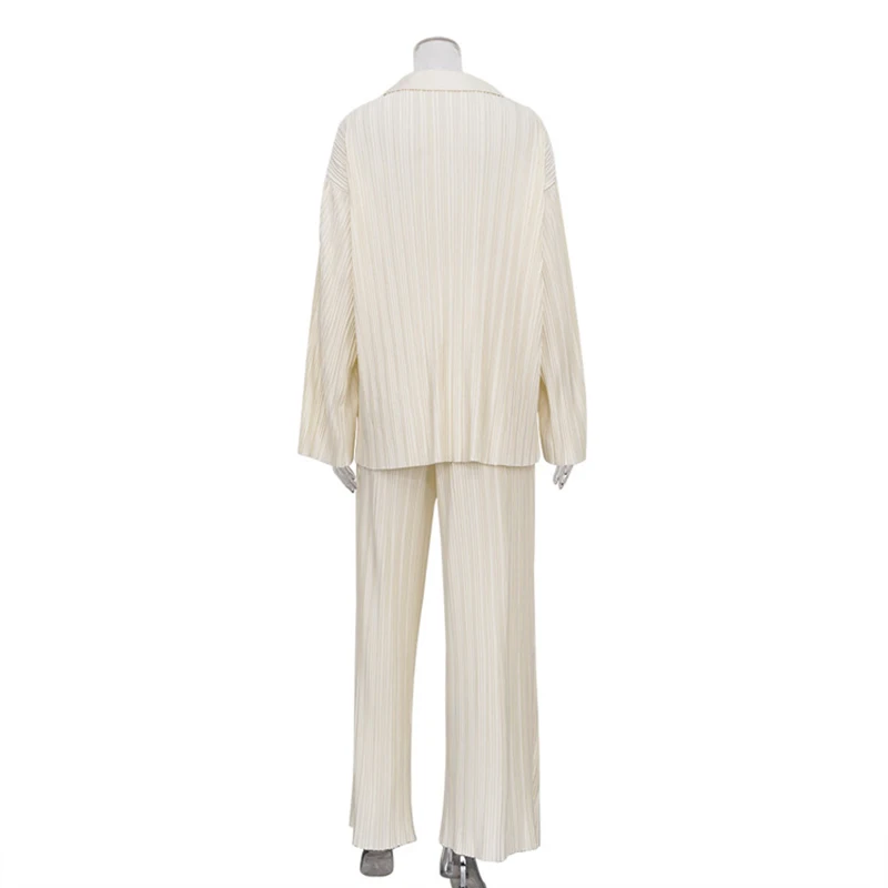 Mode dames herfstbroek set streetwear blouses met lange mouwen chique tweedelige pak wijde pijpen geplooide broek set dame outfit