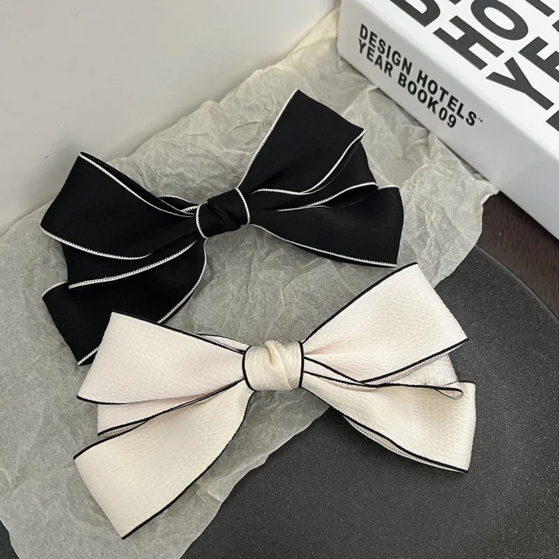 Black and white bow new hair clip spring clip top clip gentle wild black edge design hair accessories clip headgear