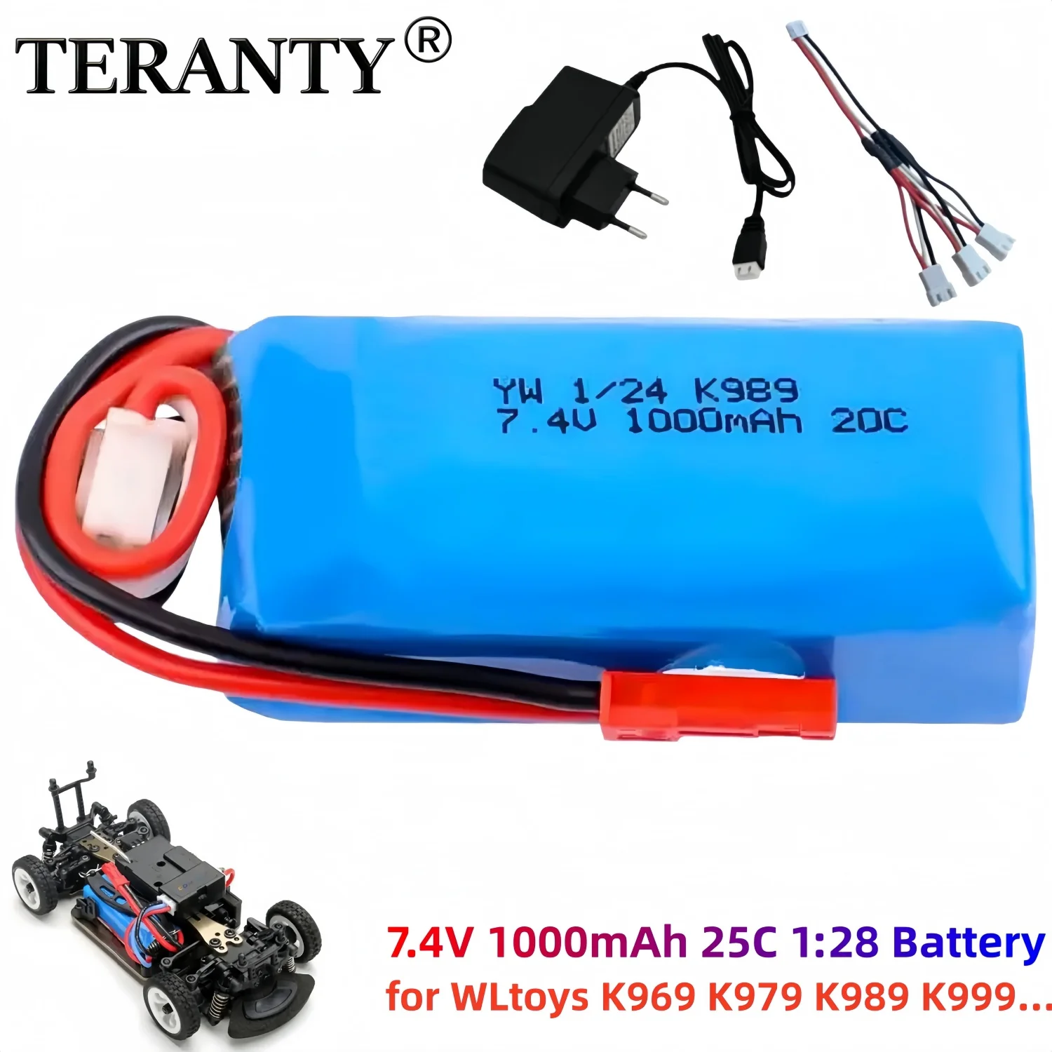 7.4V 25C 1000mAh Battery for WLtoys K969 K979 K989 P929 P939 4WD Off-Road Rally Drift RC Cars Indoor Toys Parts 1:28 Batteries