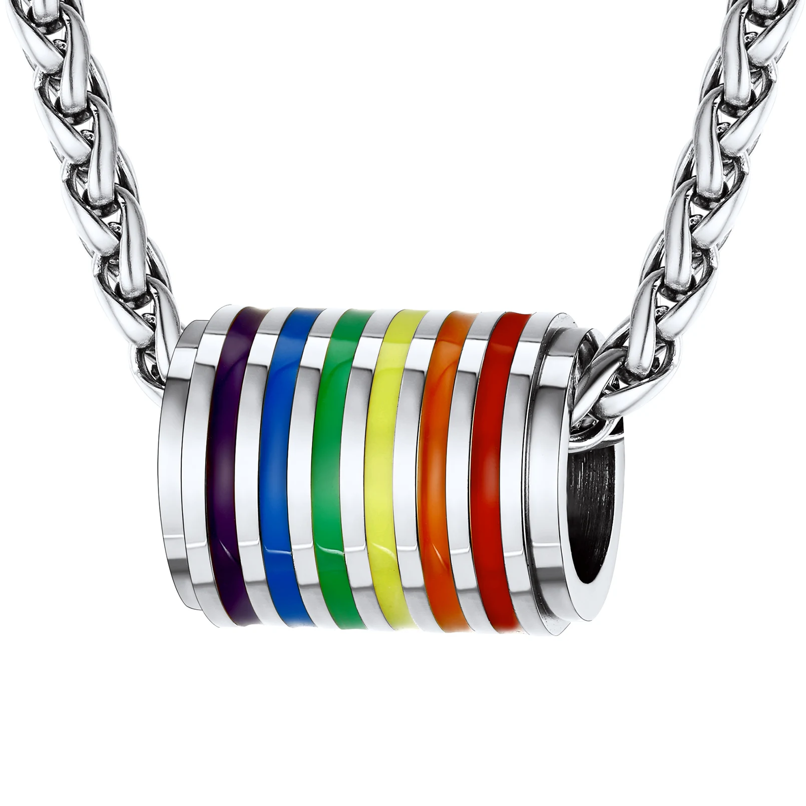 

ChainsPro Men's Jewelry Pendant, Cylinder Rainbow Gold Plated/LGBT Women's Gold Plated Necklace CP983