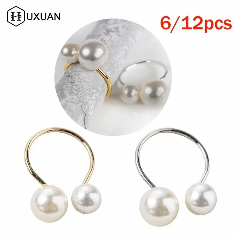 6/12pcs Highlighted U-Shaped Pearls Napkin Rings for Wedding Place Settings Home Kitchen Dinner Table Decor Napkin Holder Buckle